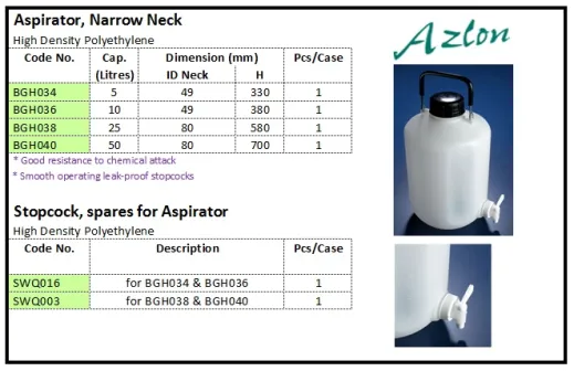 PLASTIC WARE Aspirator, Narrow Neck HDPE aspirator narrow neck hdpe