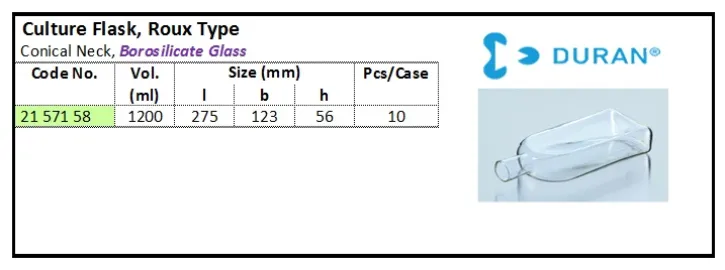 GLASSWARE Culture Flask, Roux Type, Conical Neck culture flask roux type cn