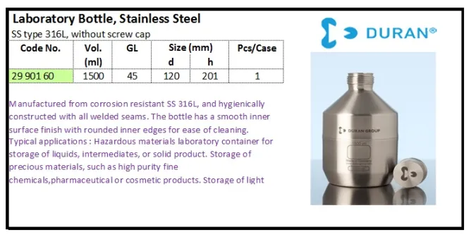 GLASSWARE Laboratory Bottle, Stainless Steel laboratory bottle stainless steel