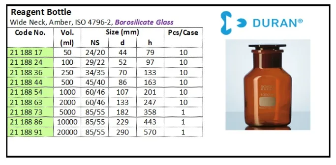 GLASSWARE Reagent Bottle, Wide Neck, Amber reagent bottle wn amber